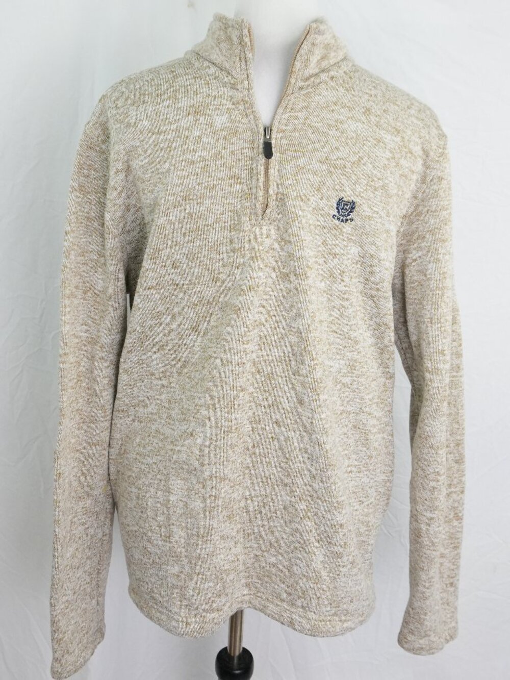 Chaps XL Sweatshirt with Pockets Quarter Zip Tan White Golf Top Athletic Shirt